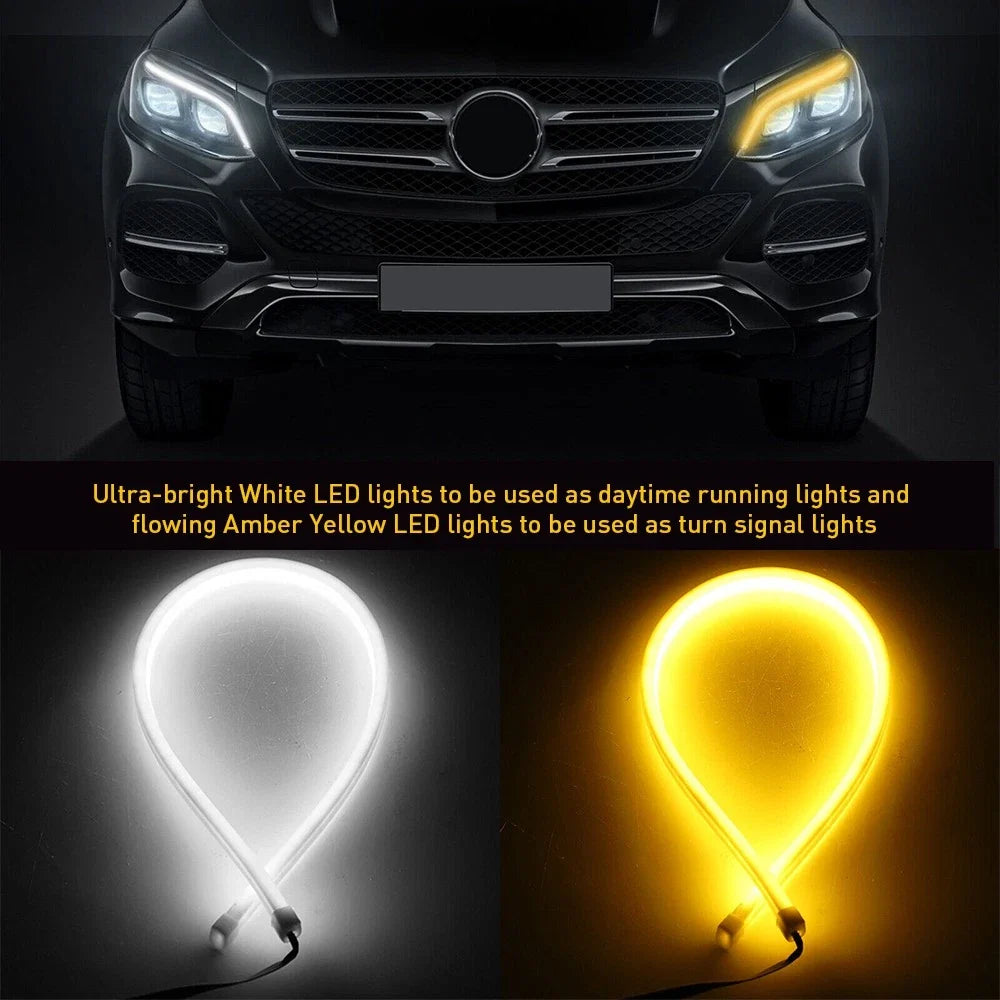 Universal 2X LED Switchback Headlight Tube DRL Light for Cars