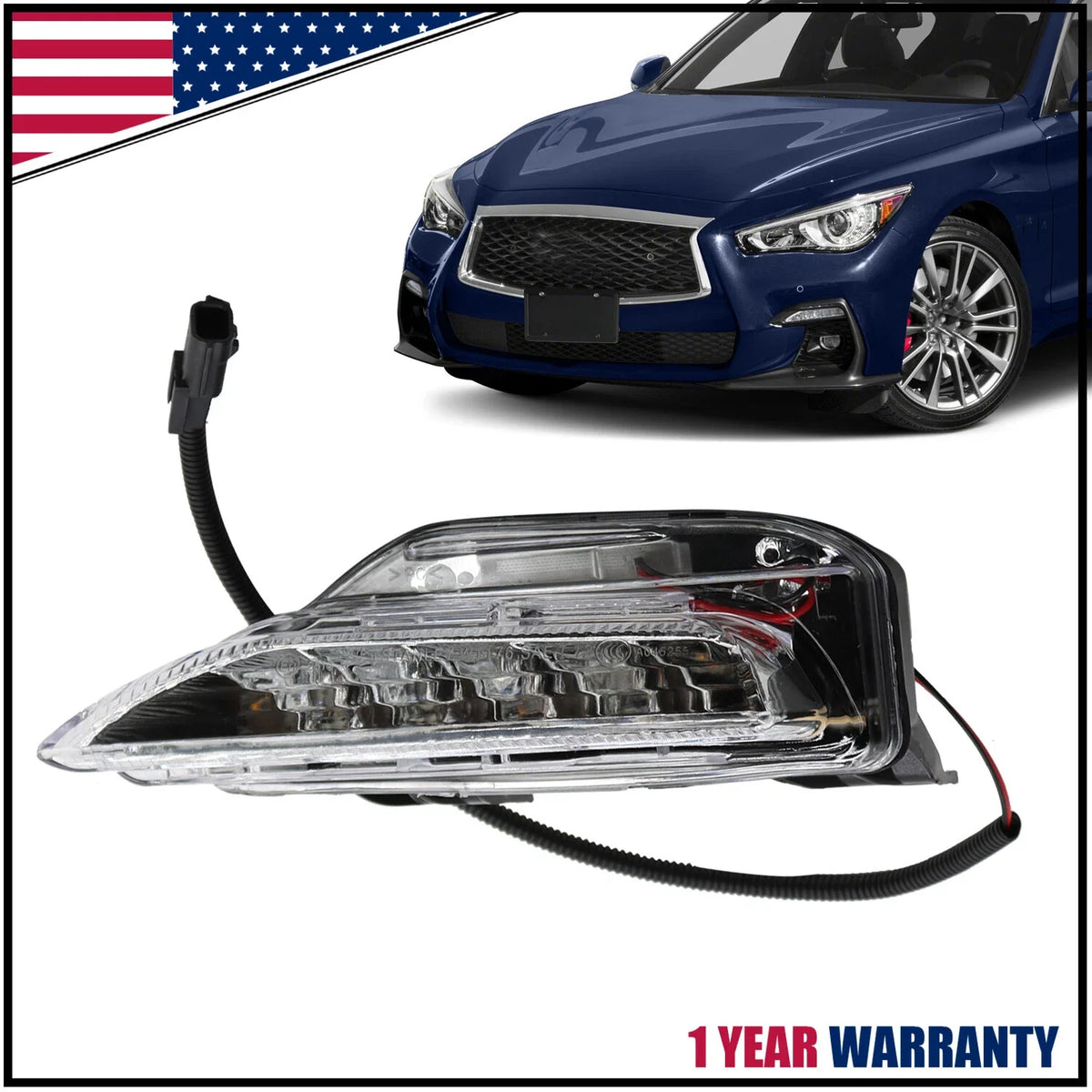 Turn Signal Light Front Left LH Amber for Infiniti Q50 Q50s 2014-2020