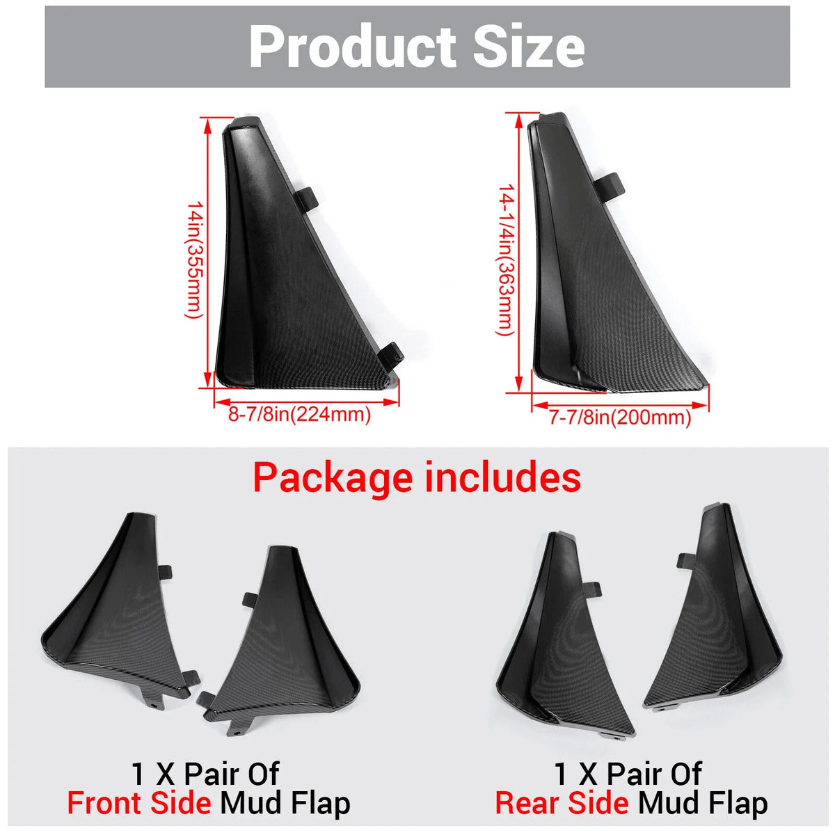 Extended Mud Flaps for Corvette C8 (2020–2023) XL Carbon Style
