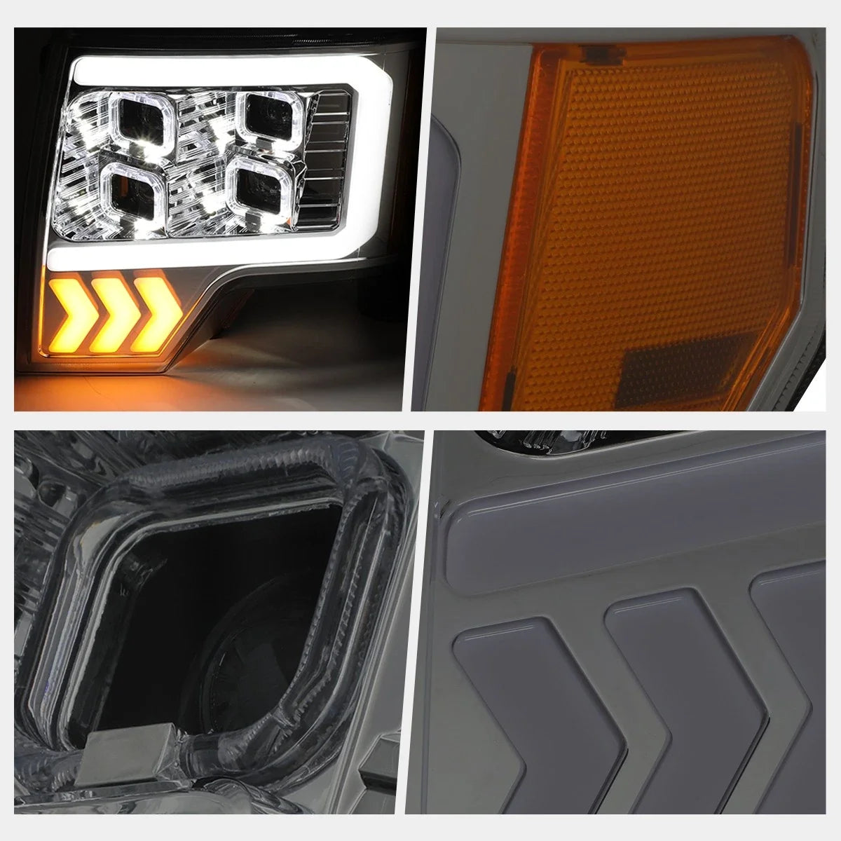 Set of 2 Quad LED Projector Headlights with Arrow Signal for F150 2009-2014