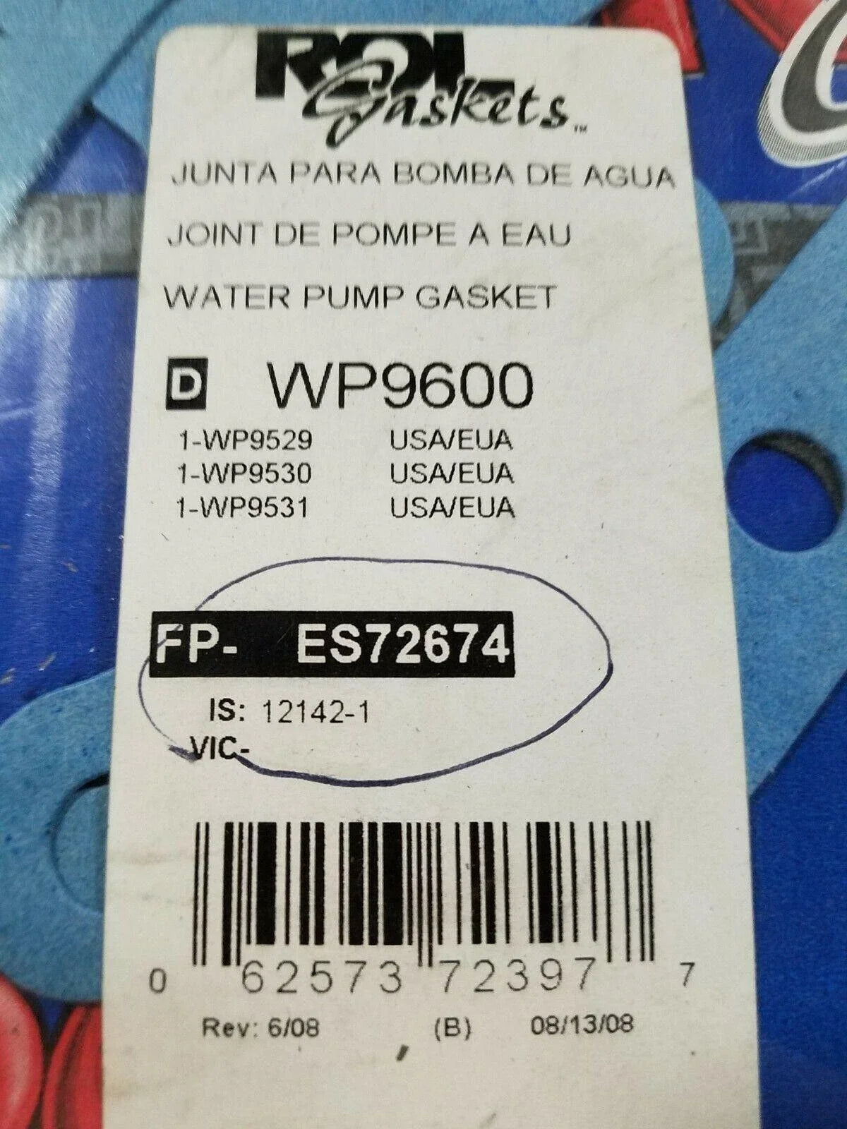 Engine Water Pump Installation Kit for ROL WP9600 ES 72674