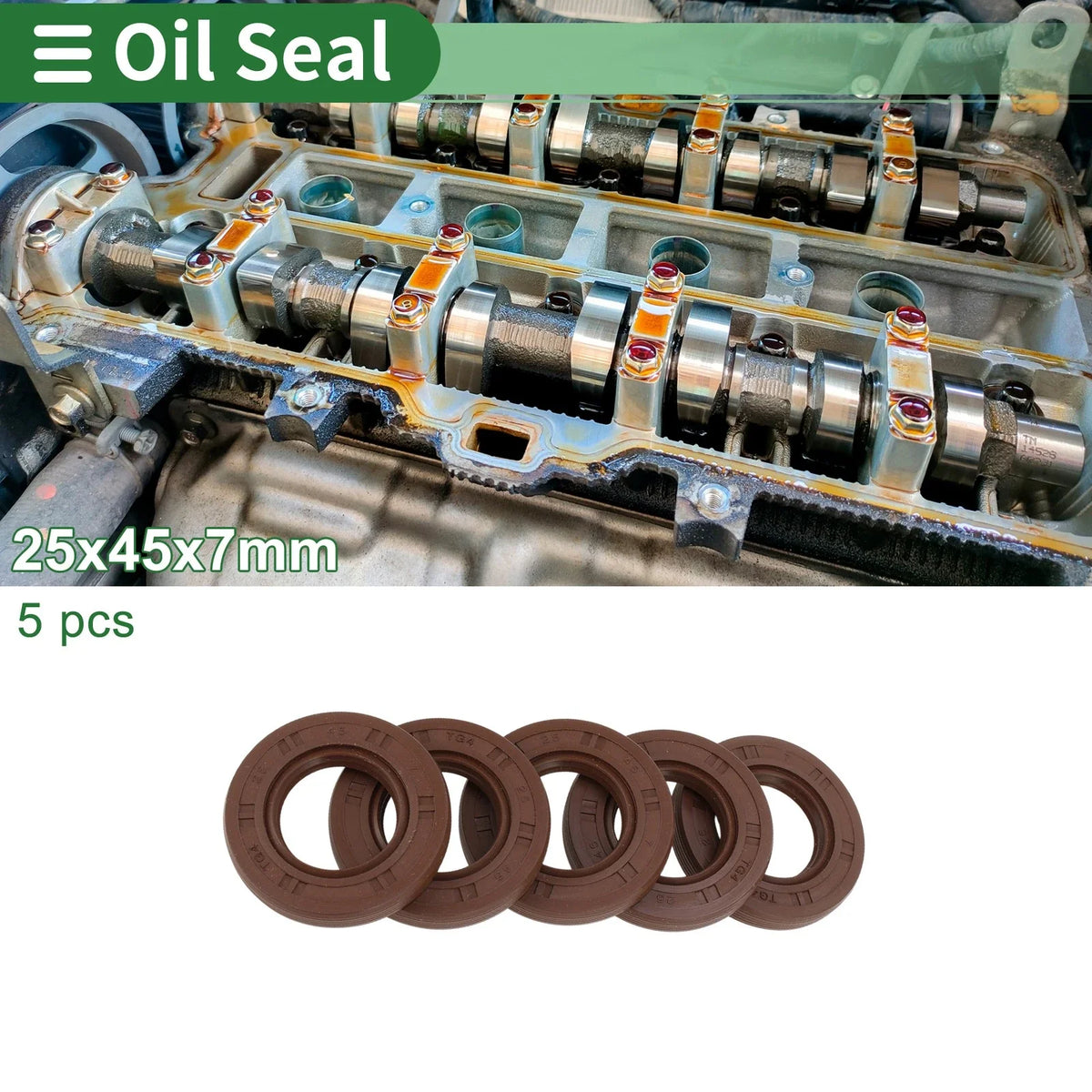 Set of 5 Oil Seal FKM Rubber 25x45x7mm for High Pressure