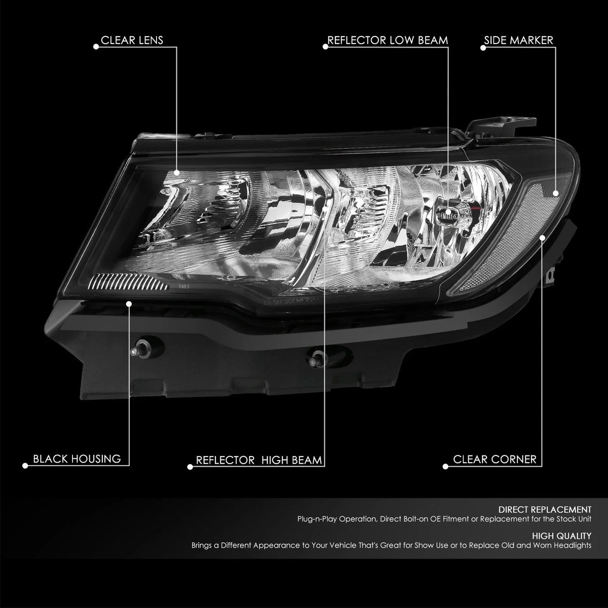 2PC Headlights for Jeep Compass (2017–2021) Black Housing Clear Corner