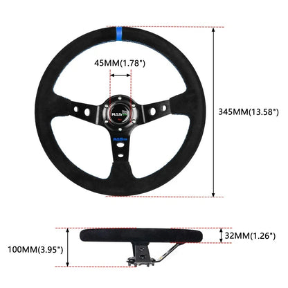 Deep Dished 14" Suede Steering Wheel with Quick Release Hub Kit