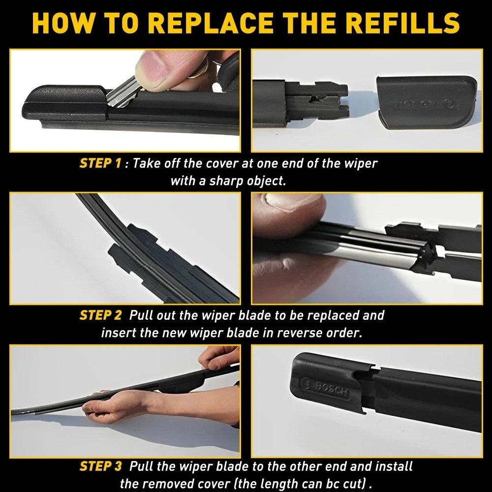 Frameless Wiper Blade Refills 28in - Set of 4 Rubber