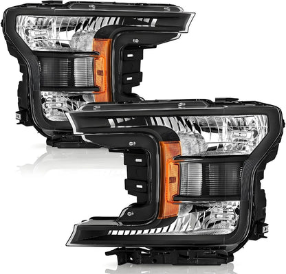 2018-2020 Ford F150 Halogen Headlight Set - Black Clear Finish