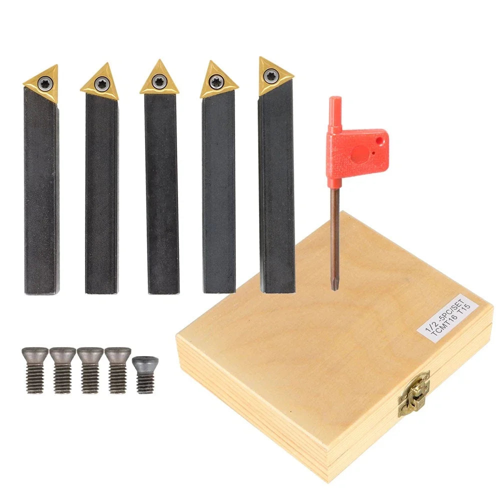 5-Piece Turning Tool Bit Holder Set with Indexable Carbide Inserts