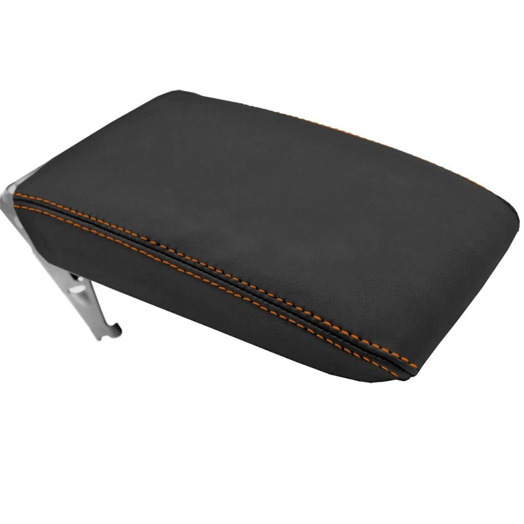 Leather Console Armrest Cover for Volkswagen Jetta GTI (2011–2018) Orange Stitch