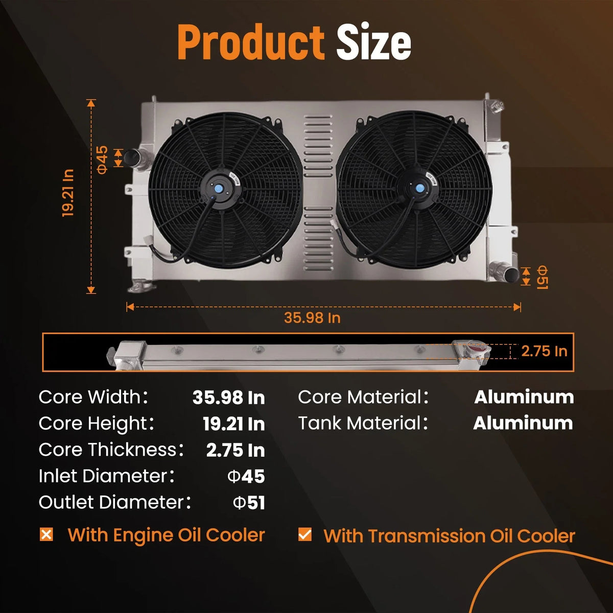 4 Row Aluminum Radiator Shroud Fan for Dodge Ram 2500/3500 (1994–2002)