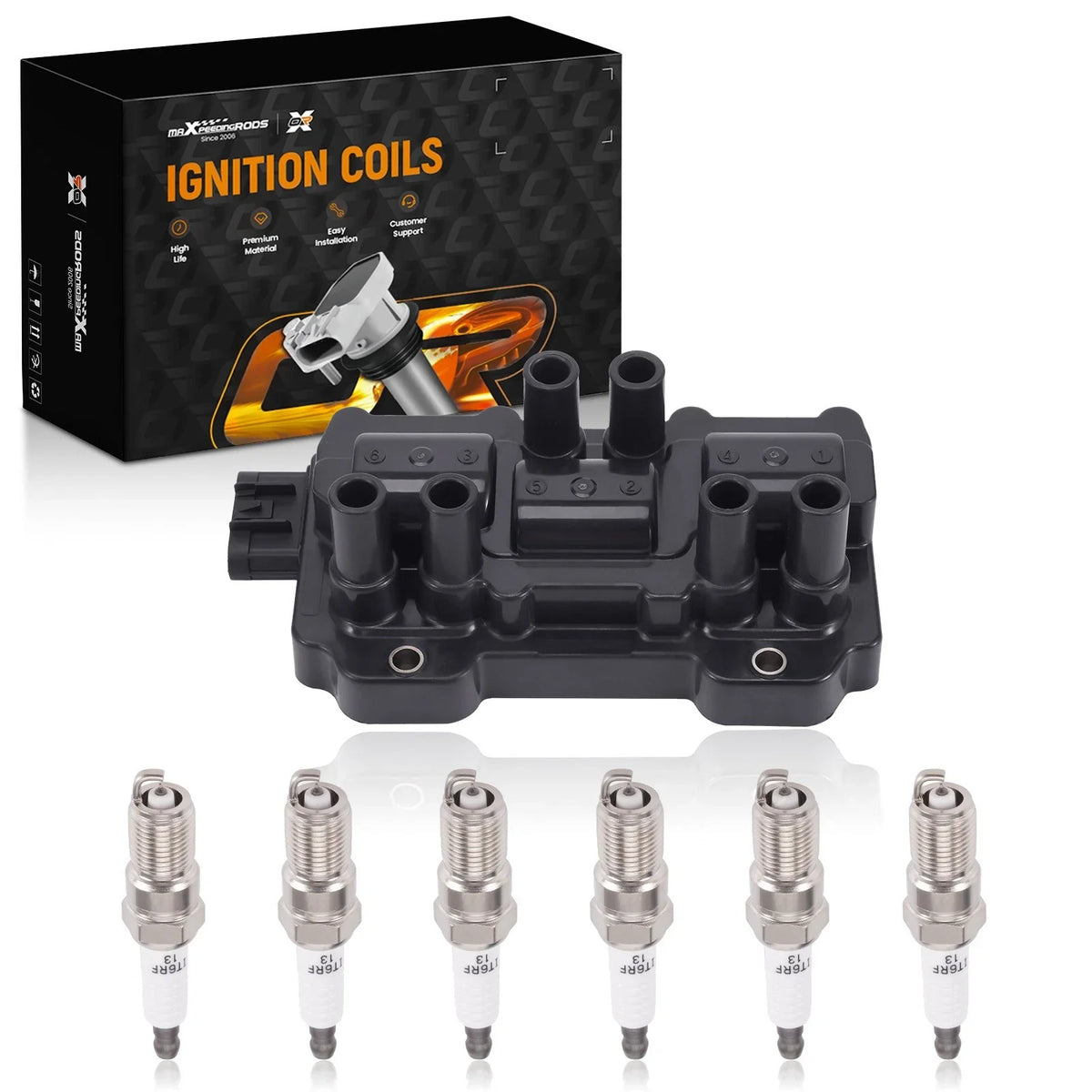 Ignition Coil + 6x Spark Plug for Chevrolet Impala Malibu Buick Terraza (V6) UF434
