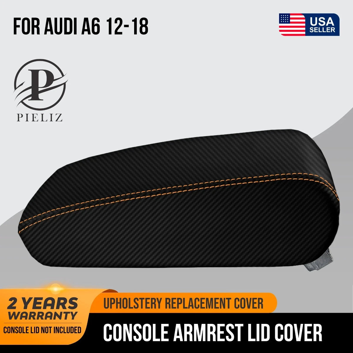 Console Lid Armrest Cover for Audi A6 (2012–2018) Carbon Fiber Orange Stitch