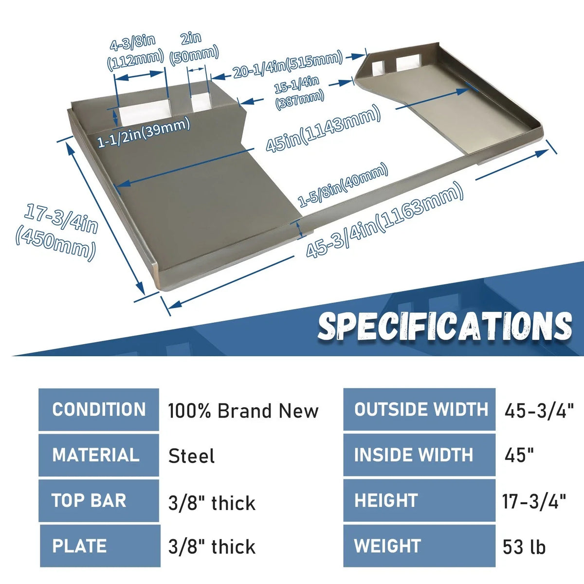 Quick Tach 3/8" Cut-Out Mount Plate for Bobcat and Kubota