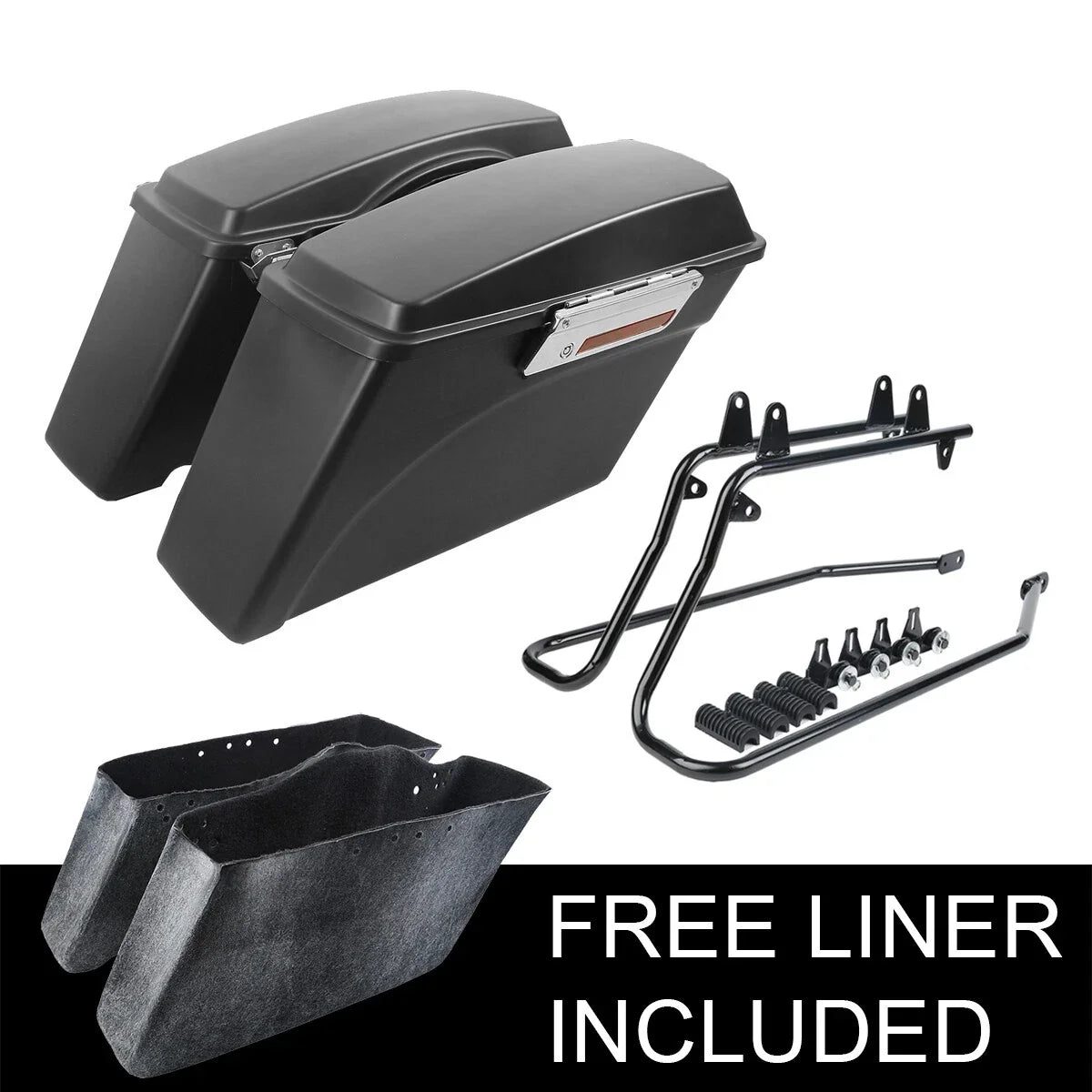 Matte Black Saddlebags with Conversion Brackets for Harley Softail 1986-2017