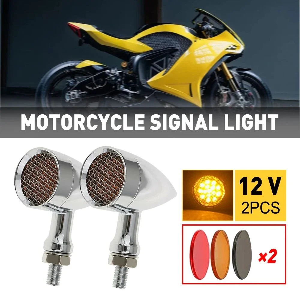 Chrome Amber LED Turn Signal Lights 2X for Harley Motorcycle