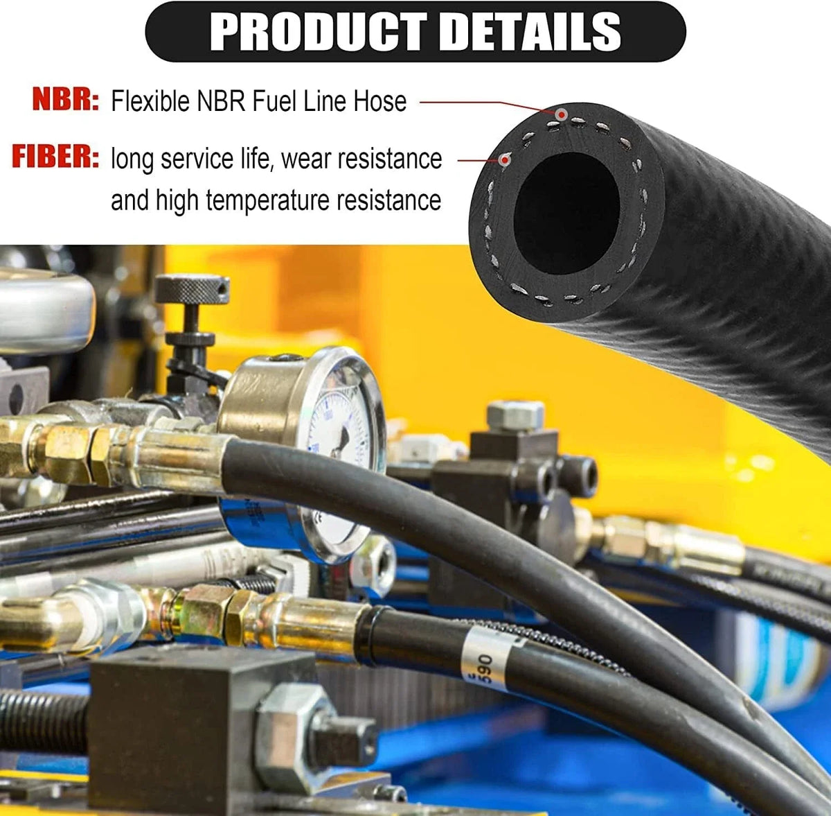 1/4" ID NBR Rubber Fuel Line Hose 25FT for Automotive Fuel Systems