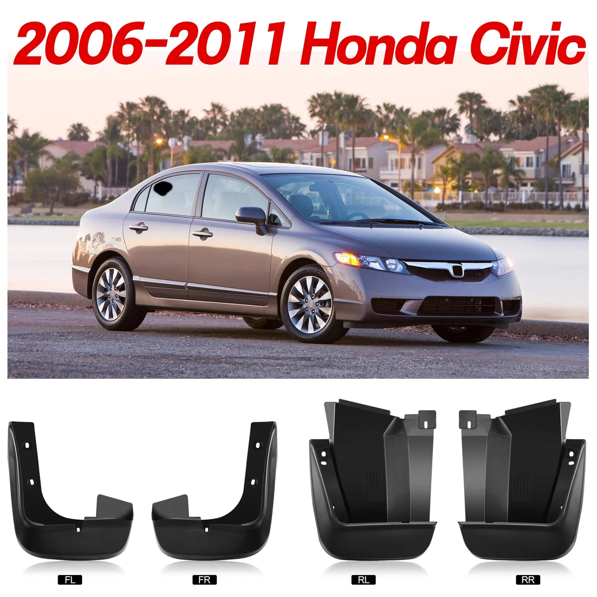 Set of 4 Splash Guards Mud Flaps for Honda Civic Sedan (2006–2011)