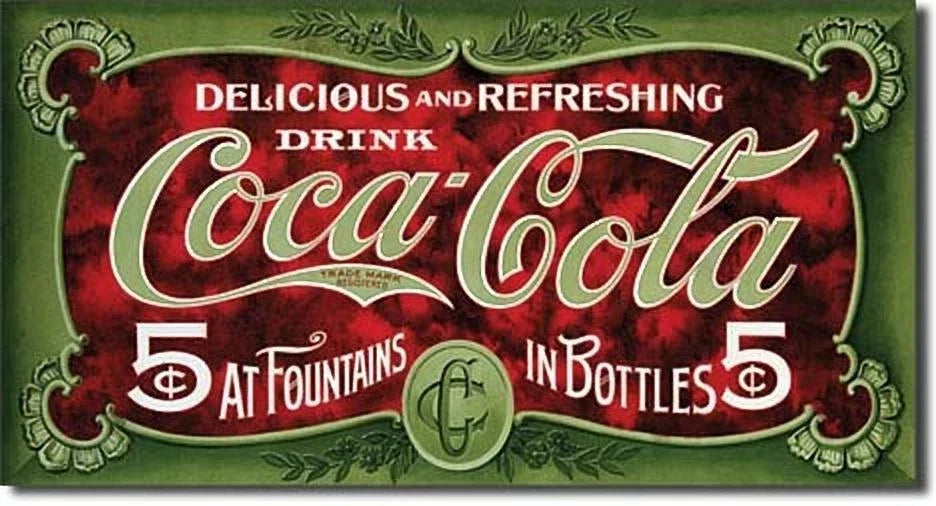 Vintage Tin Metal Sign for Coca Cola Coke Bottle (1900s) 5 Cent 1074