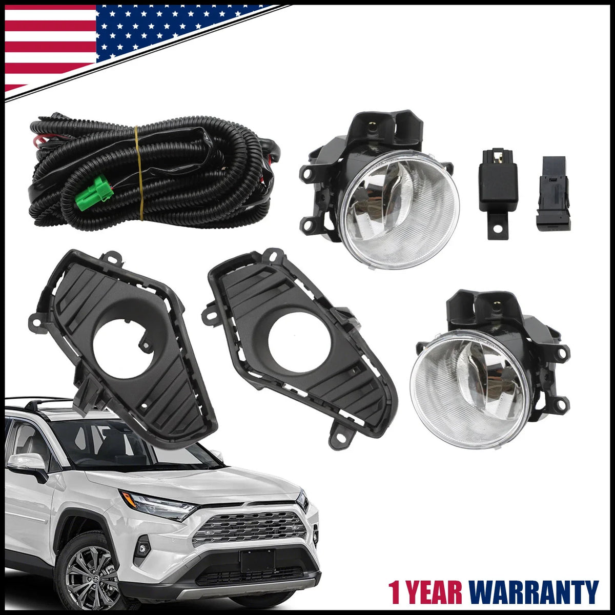 Front Fog Lights - Halogen Bumper Lamps for Toyota RAV4 (2019-2023)