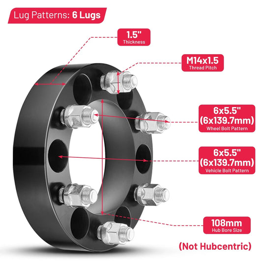 Set of 4 Wheel Spacers 1.5" 6x5.5 6x139.7 for GMC Sierra 1500 (2007–2021)