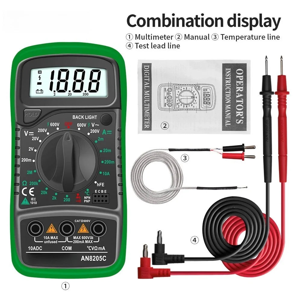 AN8205C Multimeter with Backlight for Voltage Current Temperature Measurement