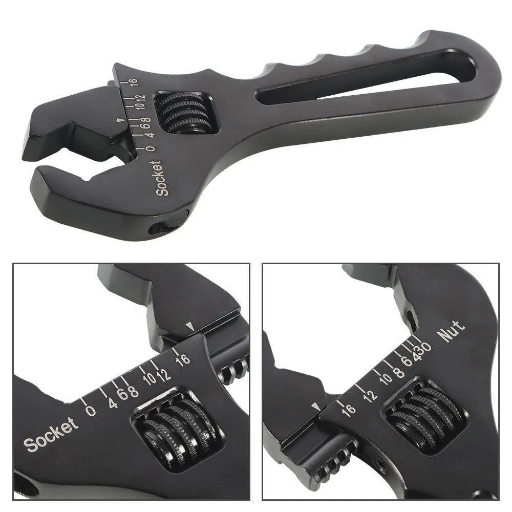 3AN-16AN Hose End Fitting Tool Spanner - Black Adjustable Aluminum