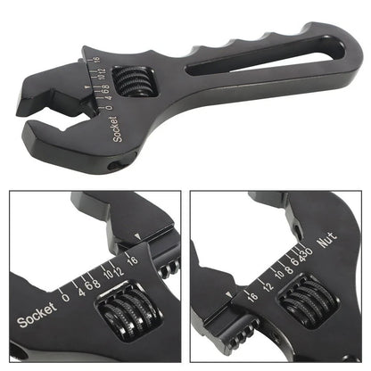 3AN-16AN Hose End Fitting Tool Spanner - Black Adjustable Aluminum