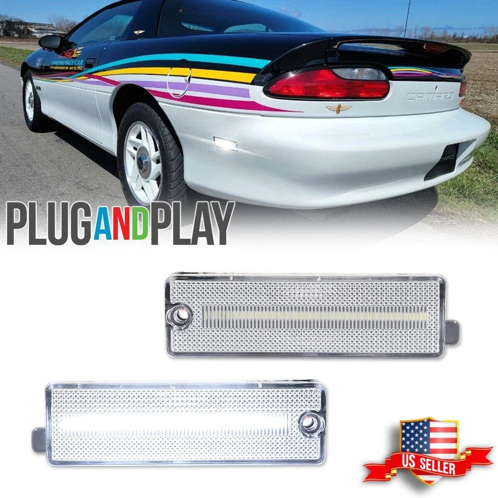 2X Clear Lens White LED Rear Bumper Side Marker Light for Chevy Camaro (1993–2002)