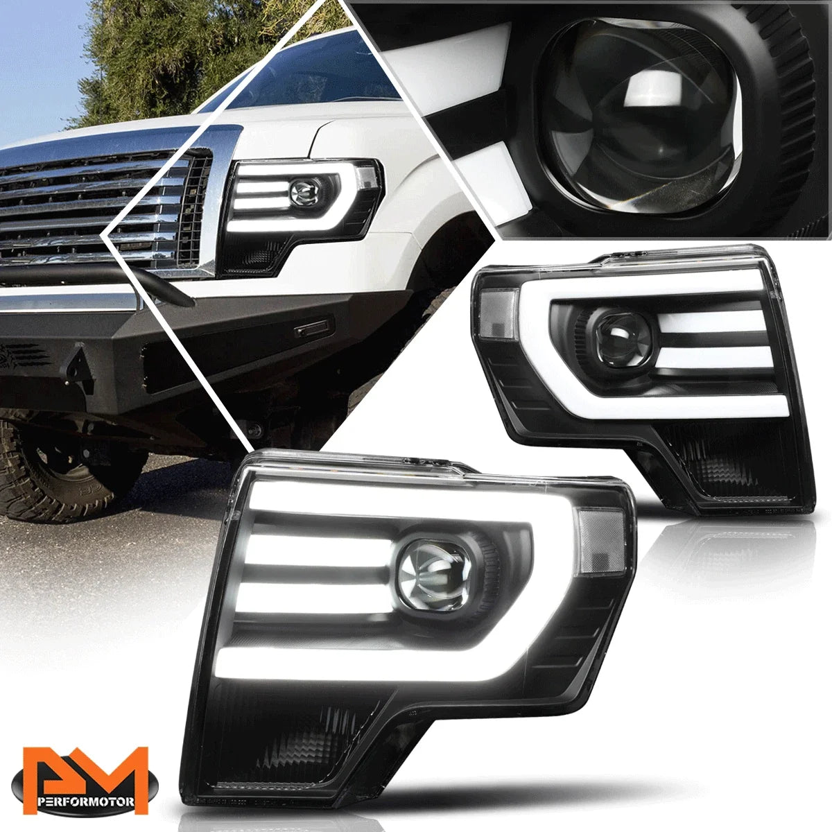 Projector Headlight with LED Daytime Running Lights for Ford F150 2009-2014