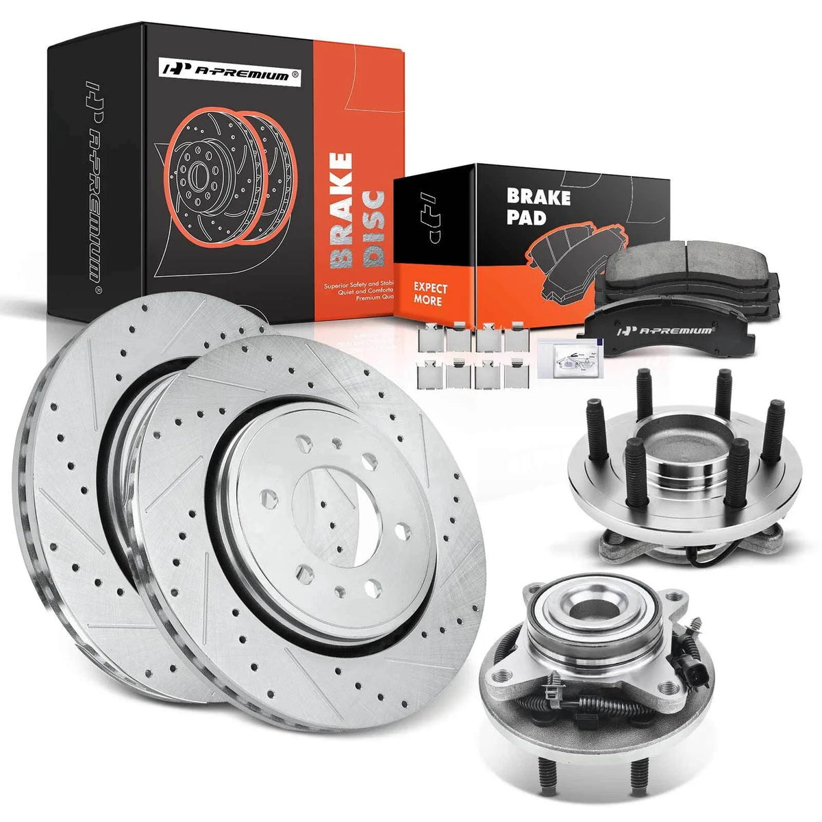 Front Drilled Brake Rotor & Pad Set for Lincoln Ford