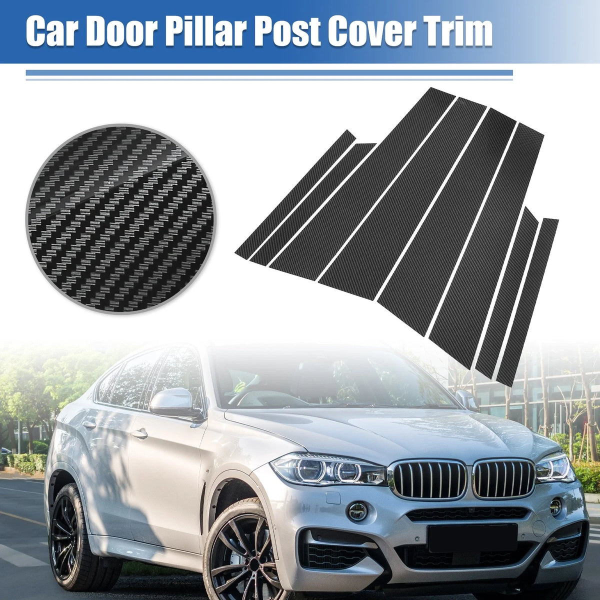 Carbon Fiber Pattern Door Window Pillar Post Cover Trim for BMW X6 (2015–2019)