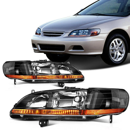 Headlight Assembly Pair - Black Housing for Honda Accord 1998–2002