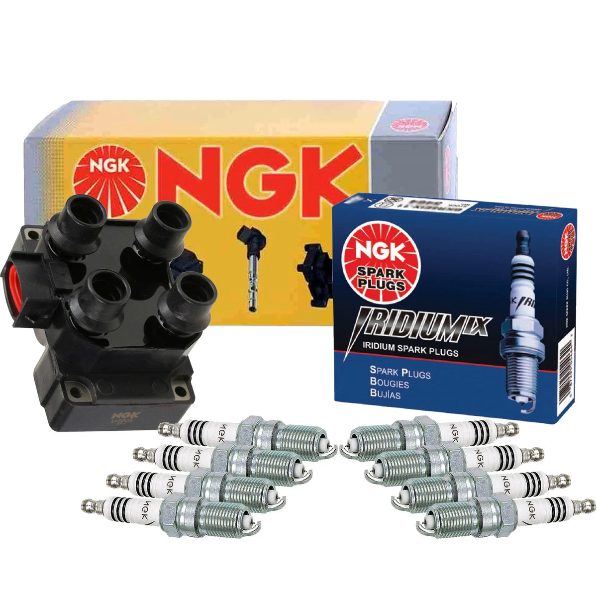 NGK DIS Ignition Coil & 8 Iridium IX Spark Plugs Kit for Ford Mazda 2.3 2.5 (2000–2023)