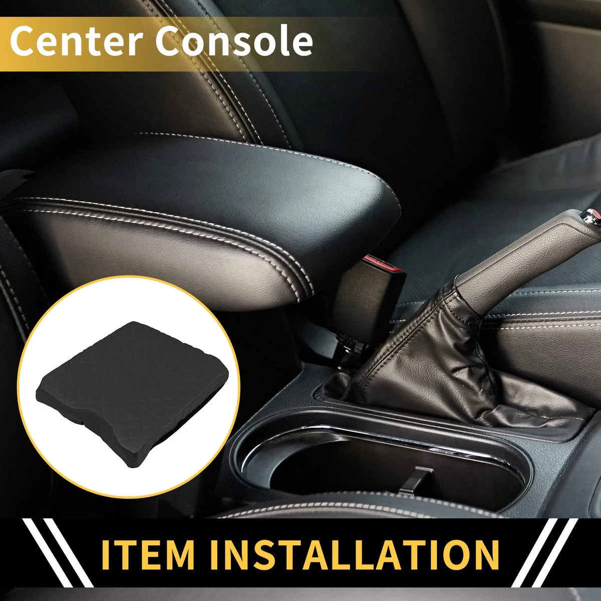 Center Console Cover for Ford F-150 (2015–2020) Microfiber Leather Black