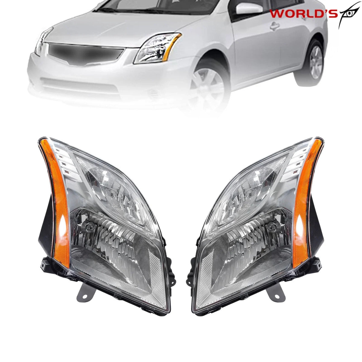 Set of 2 Halogen Headlights for Nissan Sentra (2010–2012) Chrome