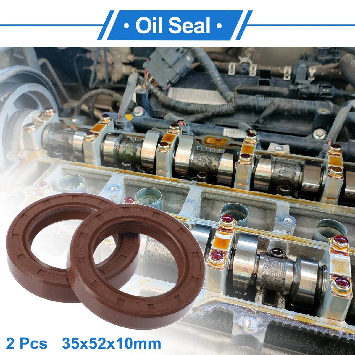 2X Oil Seal Rotary Shaft Seal FKM Rubber 35x52x10mm for Various Models