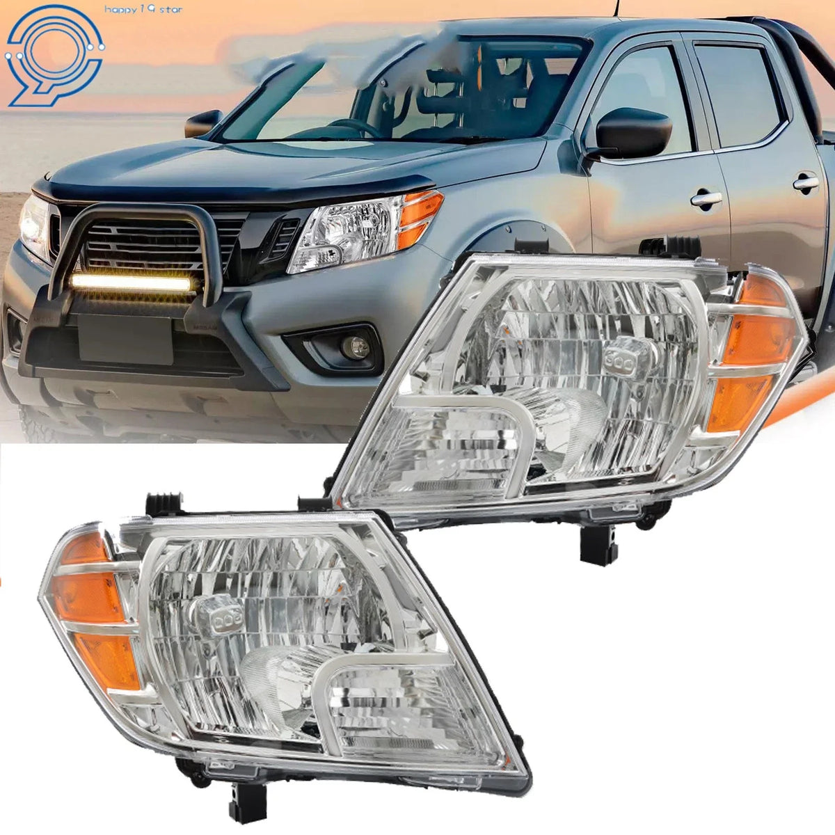 Set of 2 Halogen Headlights for Nissan Frontier (2009–2021) Chrome Housing