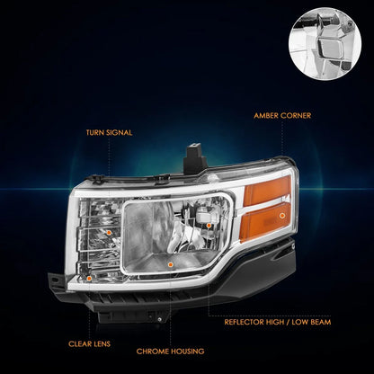 Left Headlight Lamp - Amber Corner, Chrome Finish for Ford Flex 2009-2012