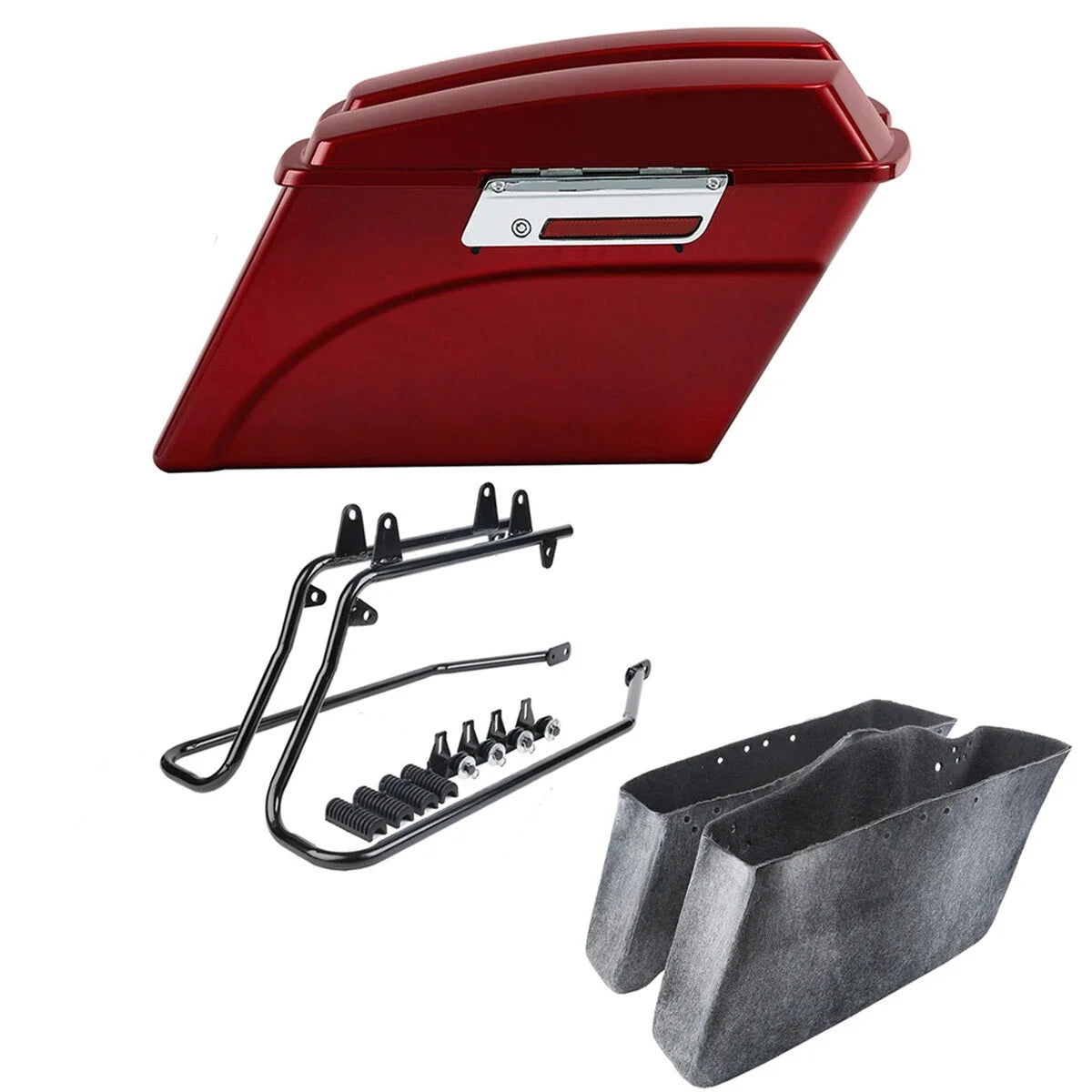 Conversion Bracket & Red Hard Saddlebags for Harley Softail FLSTF 1989-2017