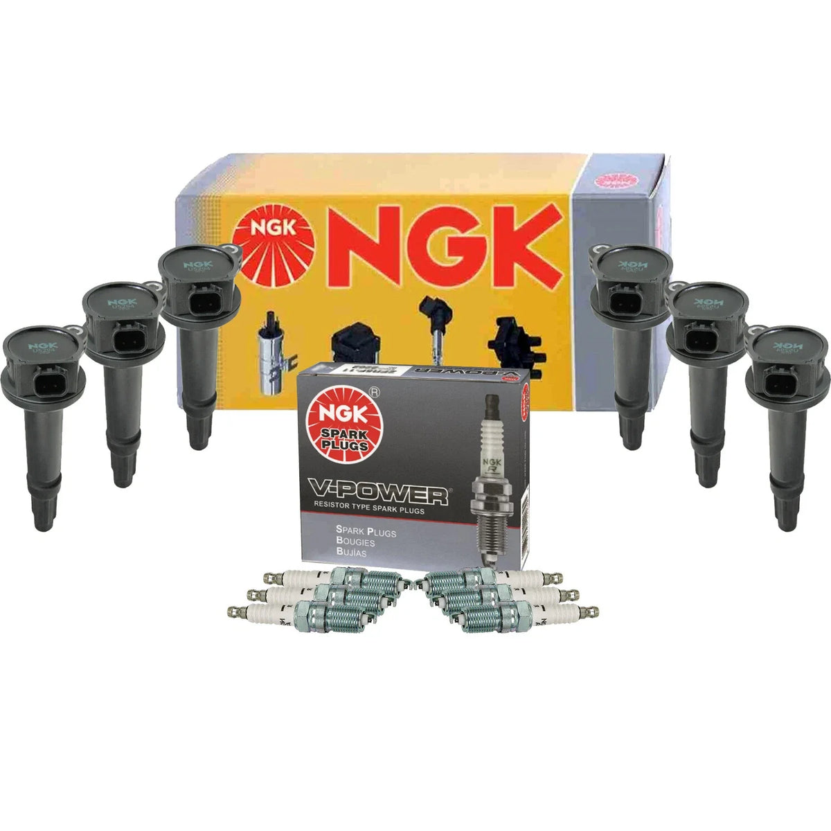 Set of 6 NGK Ignition Coils & V-Power Spark Plugs for Ford Lincoln Mazda Mercury