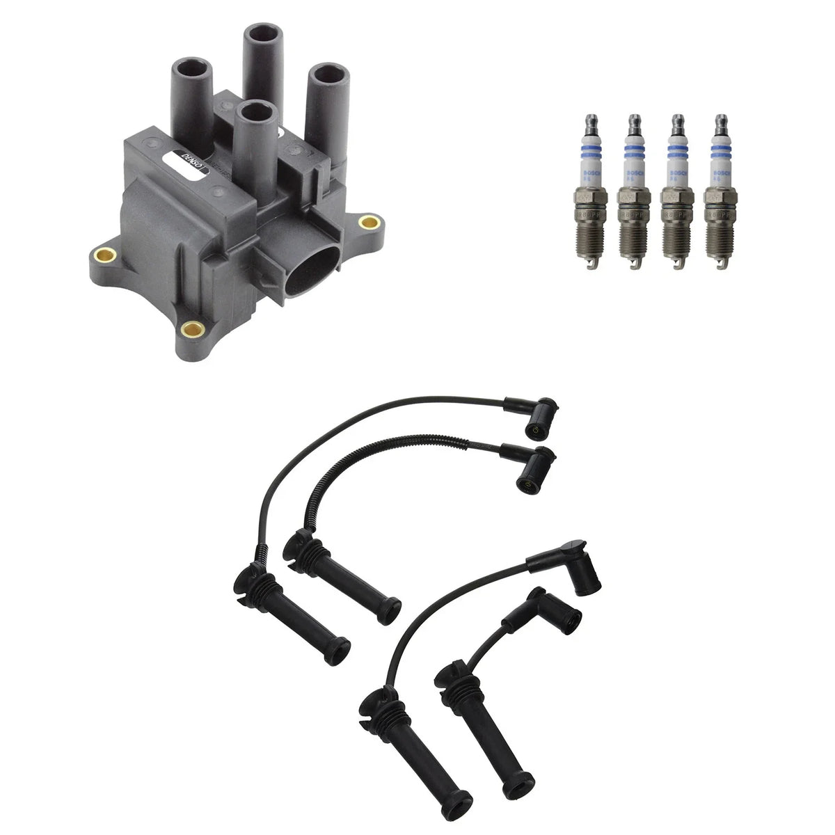 Set of 4 Denso Ignition Coil Wires & Bosch Platinum Spark Plugs for Mazda 6 (2003–2008)