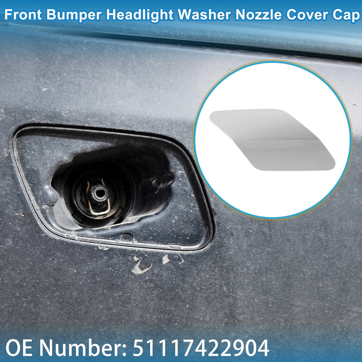 Front Right Washer Nozzle Cover Cap No. 51117422904 for BMW X6 (2015–2019) Silver Tone