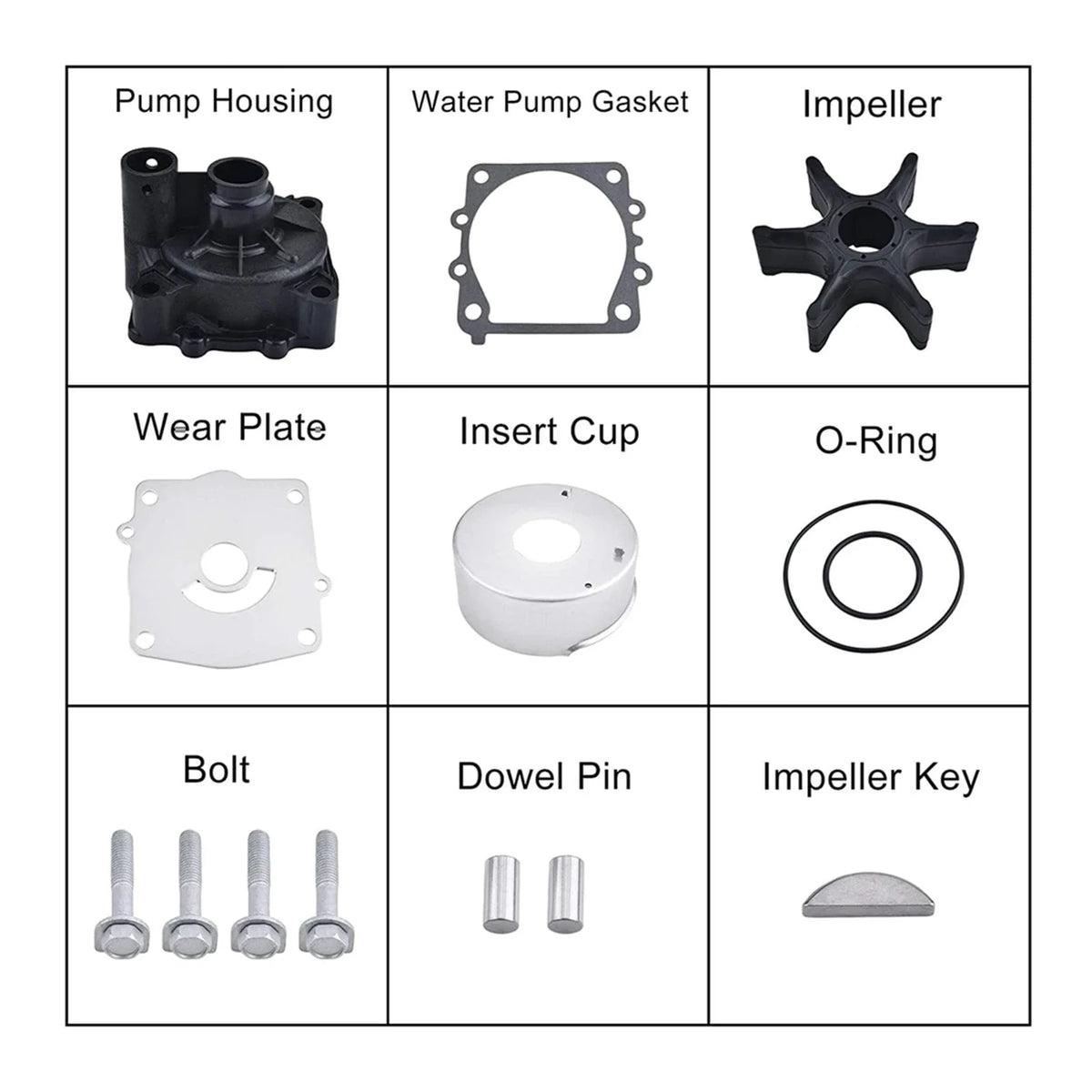 Water Pump Repair Kit for Yamaha Boat Engine (18-3396, 61A-W0078-A2, 61A-W0078-A3)