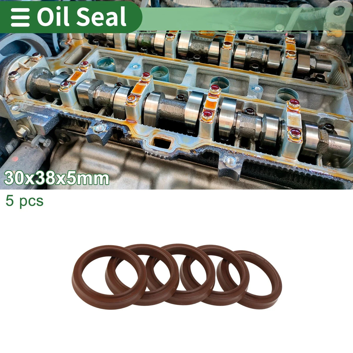 Set of 5 Oil Seal Rotary Shaft Seal FKM Rubber 30x38x5mm