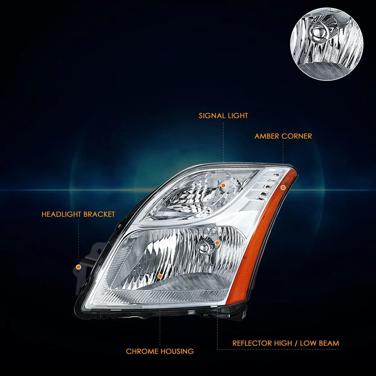 Left Headlight Lamp in Chrome for 2010-2012 Nissan Sentra