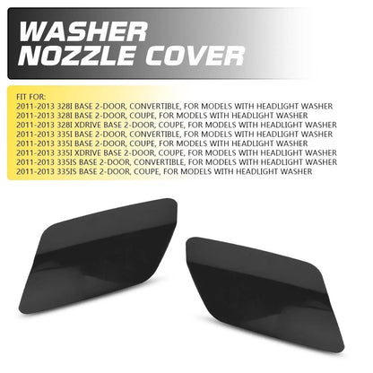 Left & Right Black Headlight Washer Caps for BMW 335i 328i 2011-2013