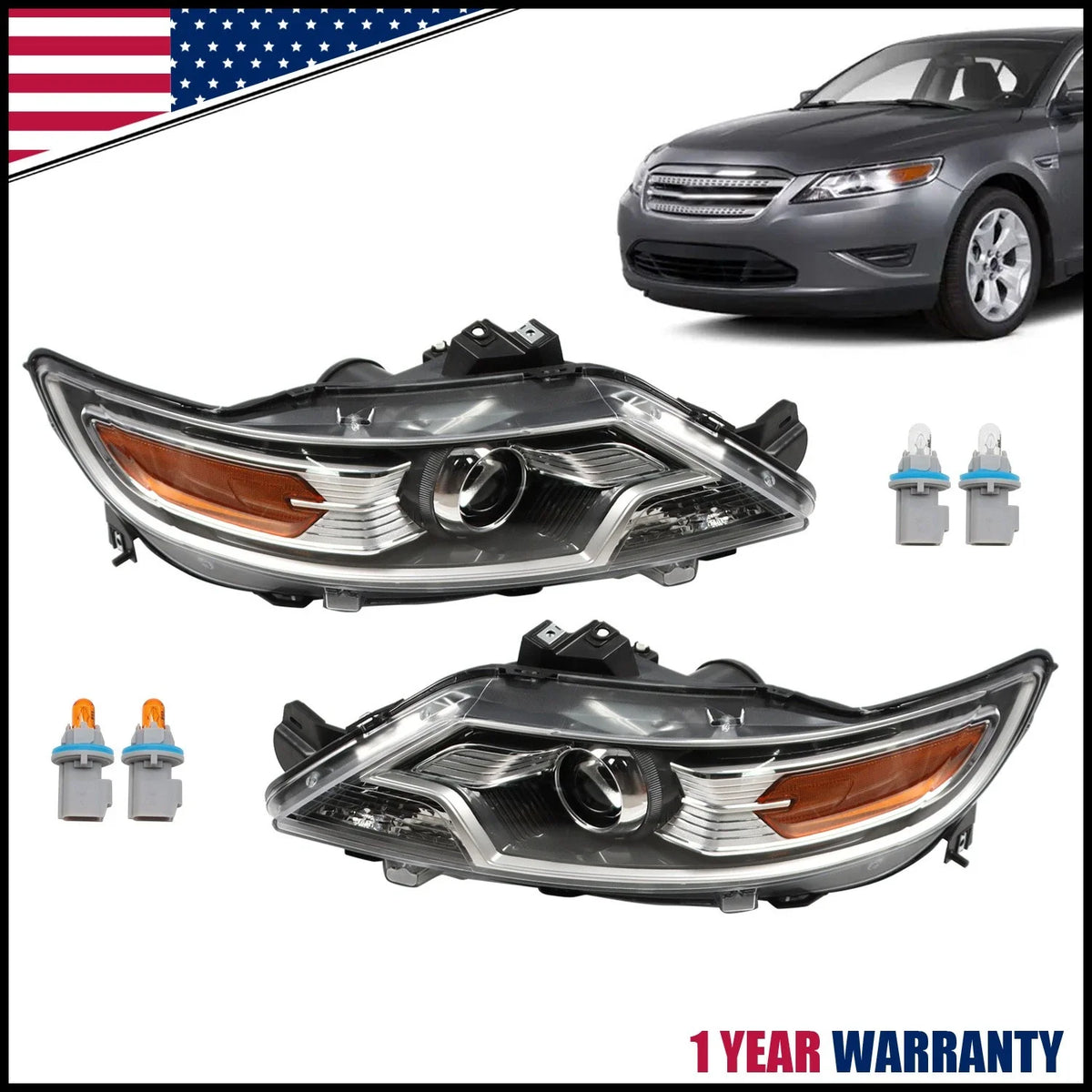 Pair of Halogen Headlight Assemblies for Ford Taurus (2010–2012)