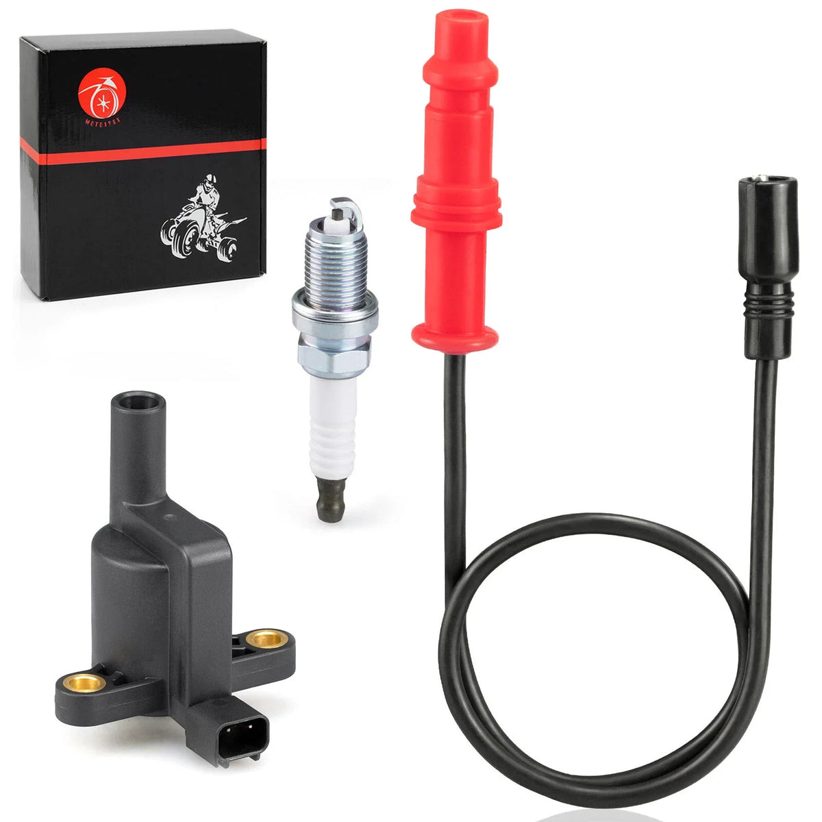 Ignition Coil with Wire Cap and Spark Plug Set for Polaris Ranger 500 2013