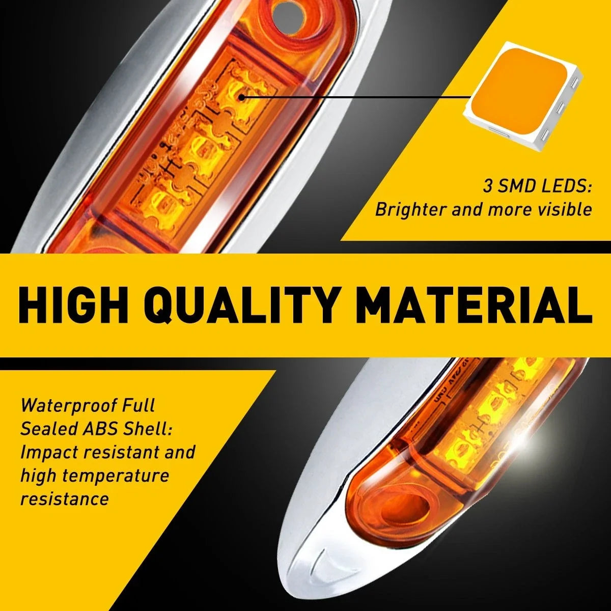 Amber LED Side Marker Light Set - 3X Waterproof for Truck Trailer RV