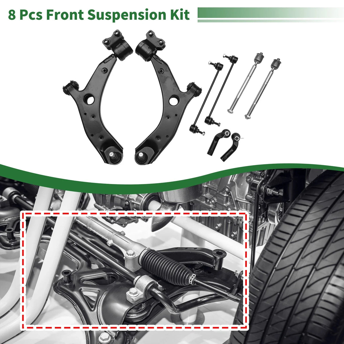 8 Pcs Front Lower Control Arms for Mazda 3 (2004–2009) No.K620040/K620041/K80235