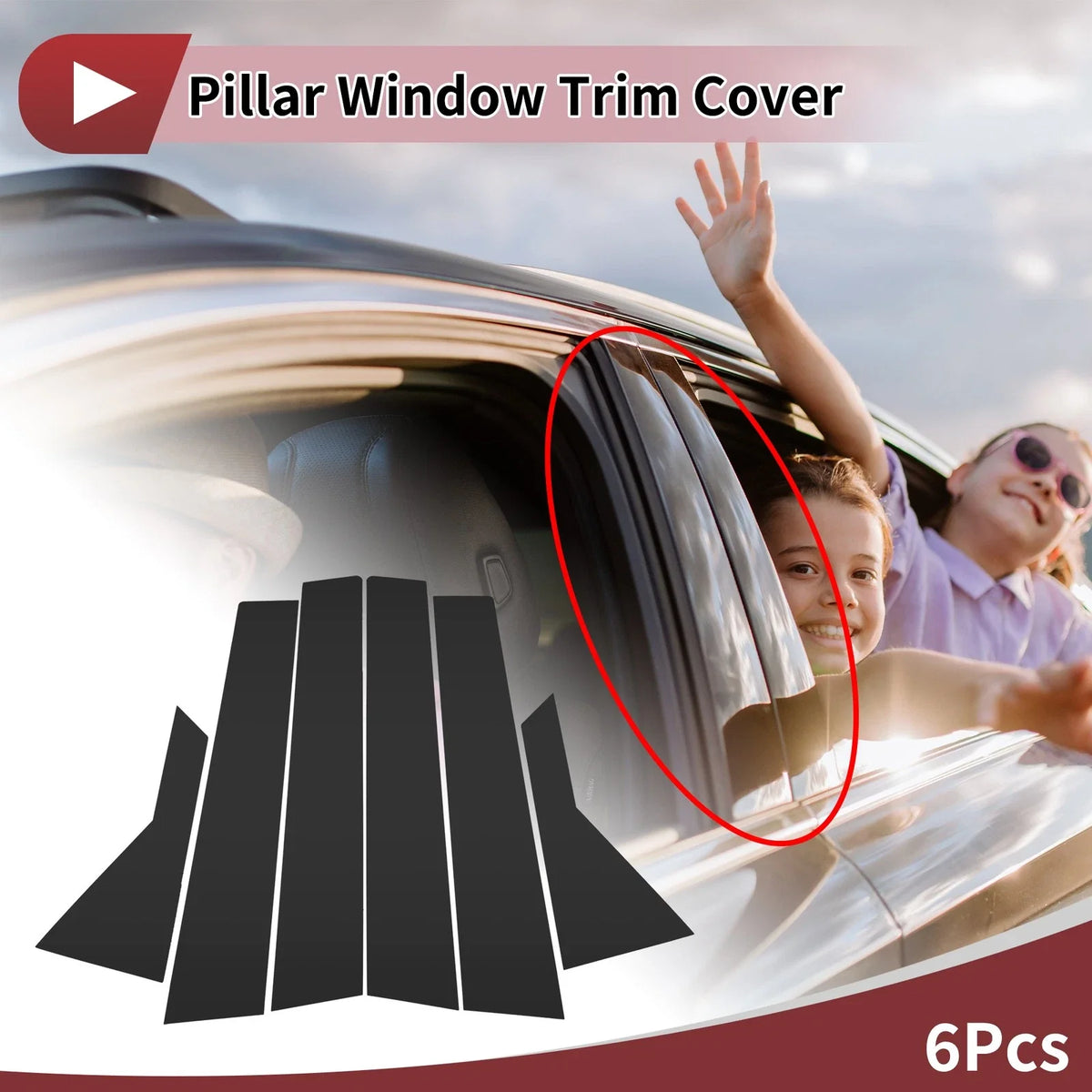 6 Pcs Door Pillar Window Trim for KIA Rio (2012–2015) Black